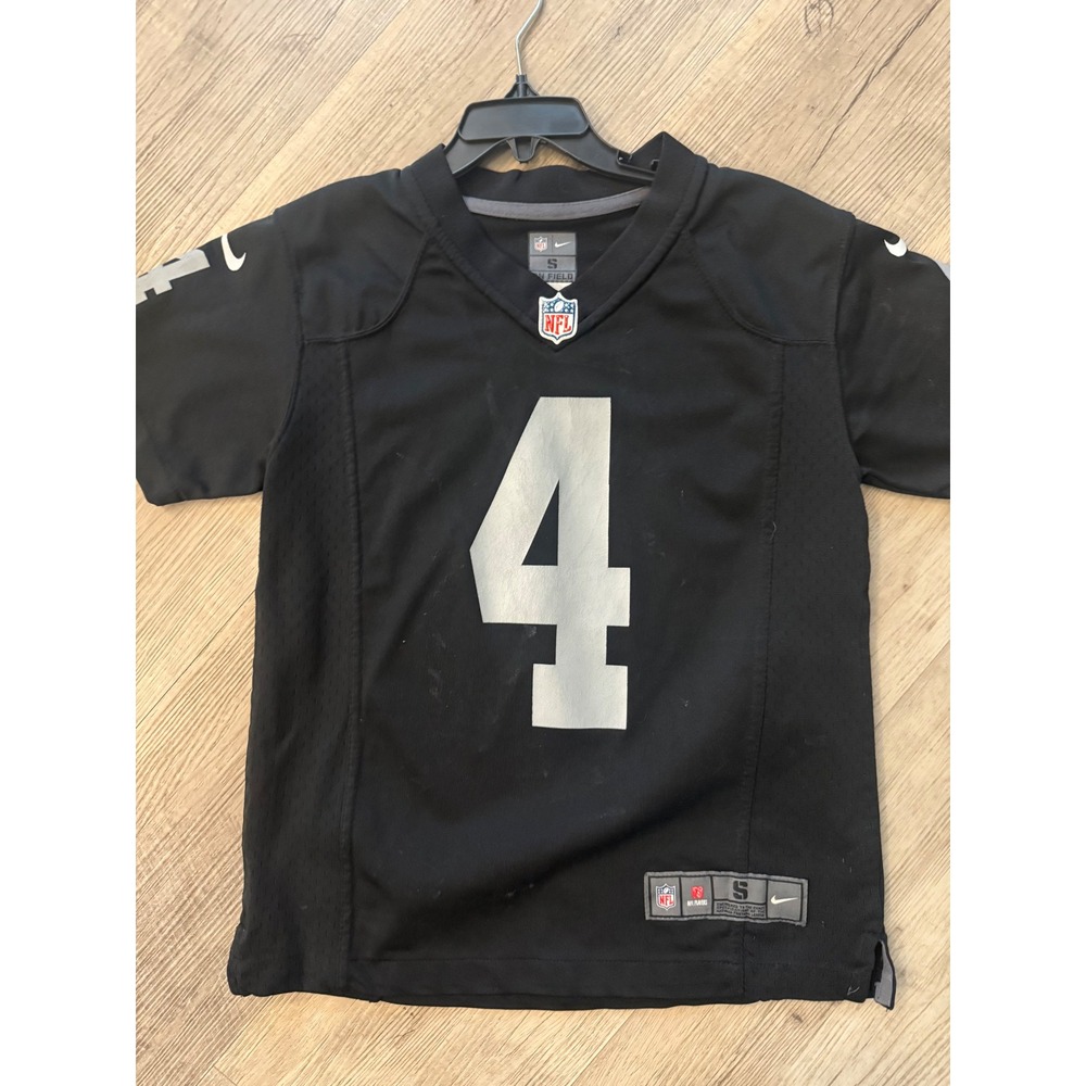 Nike‎ NFL Oakland Raiders Derek Carr 4 Jersey Youth Small Black Silver On Field